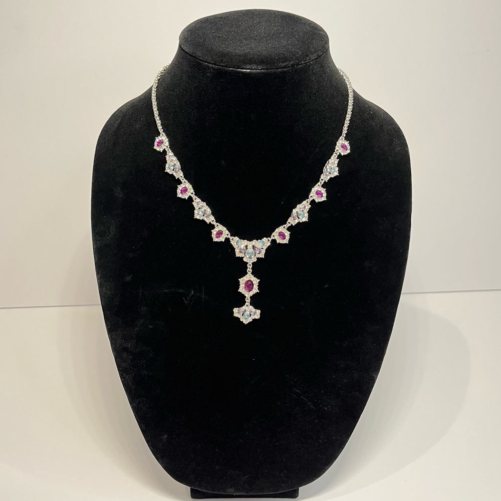 Charter Club 18” Statement Necklace with Purple, Light Blue, and Clear Crystals